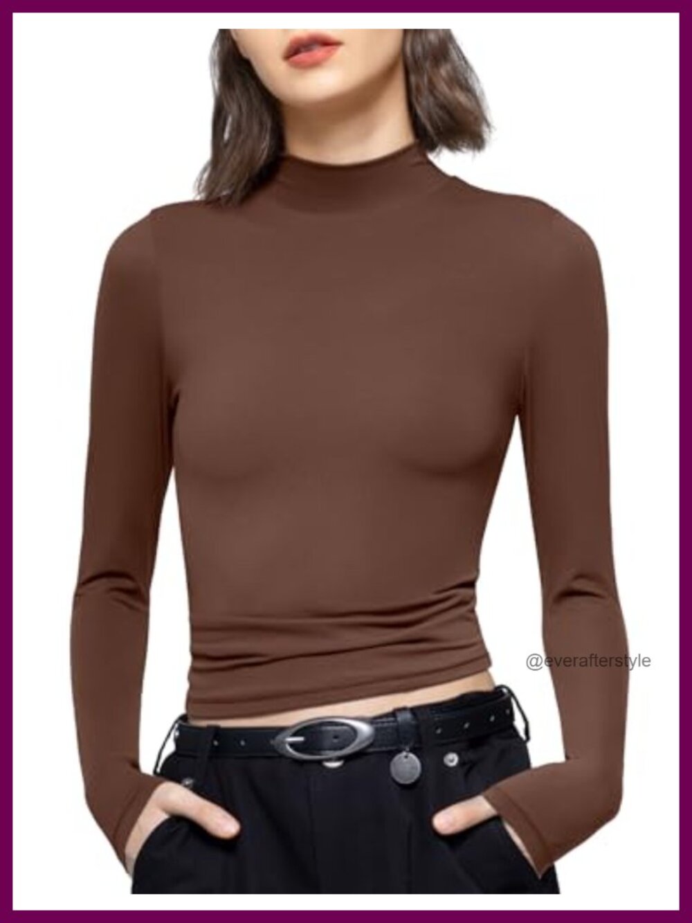 Long Sleeve Mock Turtleneck Slim Fit Top Double-Layer Tee